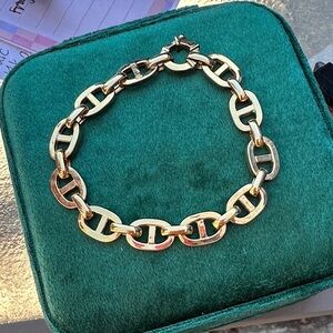14k Gold Vintage Flat Mariner Link Chain Bracelet - 7.75”